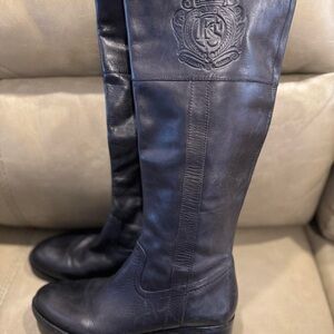 Franco Sarto Christi Black Leather Riding Boots Knee-High Boots, Size 9